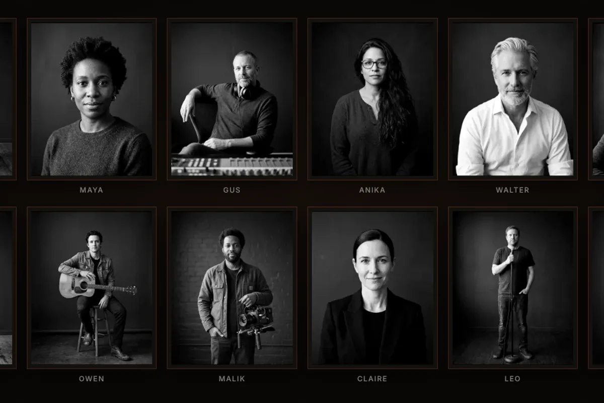 The Connection Wall: A wall of member portraits you walk into: tap a face for their story, then follow a thread to who they've worked with.